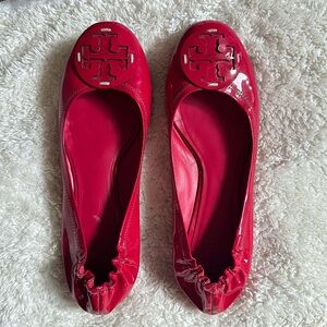 Tory Burch Patent Leather Hibiscus Pink Reva Ballet Flats